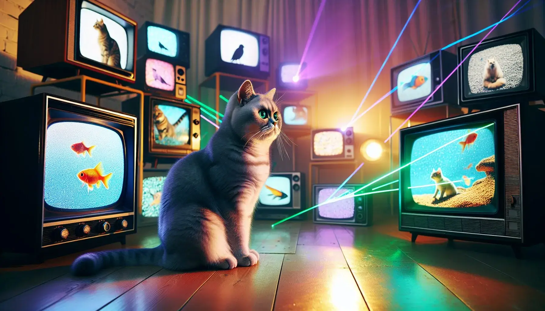 An illustration of a cat exploring different TV channels